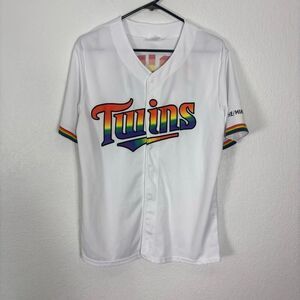 Minnesota Twins White with Rainbow Pride Logo Baseball Jersey He/Him/His Adult M